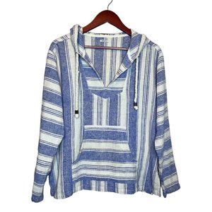 Forever 21 Women's Long Sleeve Baja Kangaroo Pocket Striped Hooded Sweatshirt L